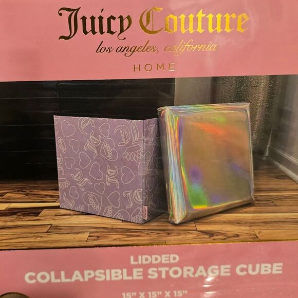 Juicy Couture Home Iridescent JC Crown & Heart Logo Collapsible Storage Ottoman - Picture 3 of 6